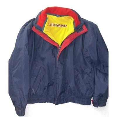 Винтажный Colorblock Bomber куртка мужской размер XL синий желтый флис с подкладкой 90-х Y2K - Изображение 1 из 4