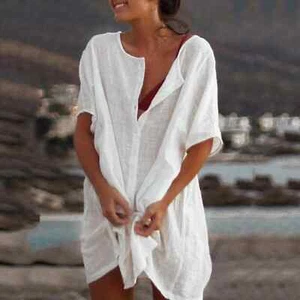 Baumwolle Leinen atmungsaktiv und bequem mittellang Oversize Button Down Hälfte - Bild 1 von 31