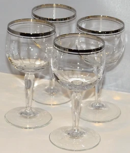 4 copas de vino vintage de cristal con doble borde plateado platino 8 oz. - Imagen 1 de 4