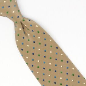 Stefano Milano Mens Silk Necktie Beige Green Blue Diamond Check Print Tie Italy