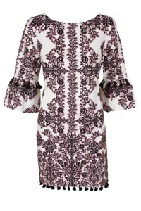 Vince Camuto White Pink 3/4-Sleve Printed Tassel-Detail Sheath Dress 4 - Picture 1 of 3
