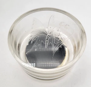 Vtg Lucite Acrylic Jewelry Box or Trinket Dish Etched Butterfly Clear Round - Picture 1 of 5