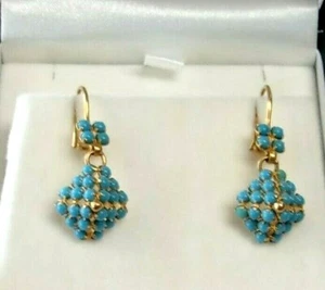22K GOLD DANGLE DESIGN TURQUOISE COLOR STONE EARRINGS ESTATE SALE *SO BEAUTIFUL! - Picture 1 of 4