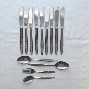 Lot of 13 Pieces Utica Satin Rose Flatware Stainless VTG USA Japan Discontinued - Picture 1 of 9