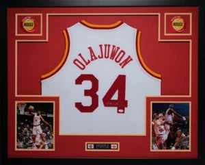 Hakeem Olajuwon Autographed and Framed White Rockets Jersey JSA COA - Picture 1 of 3