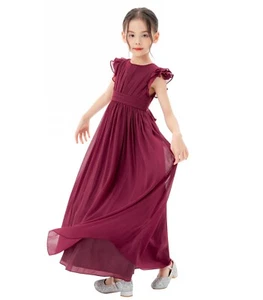 Chiffon Flower Girl Dress with Ruffle Cap Sleeves Ruffle Flower Girl Dresses - Picture 1 of 43