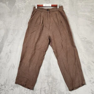 Nique Pleated PANTS Trousers WOMENS SIZE 10 BROWN Linen/Cotton HIGH RISE CROP - Picture 1 of 16