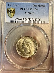 GREECE- 1 drachma 1910 MS64 Ngc Beautiful Patina!!! King George A’ - Picture 1 of 4