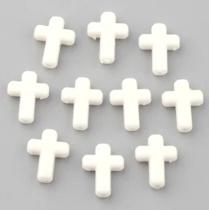 100 Cross Beads Acrylic Cross Christian Religious White 16mm USA 1090 - Picture 1 of 3