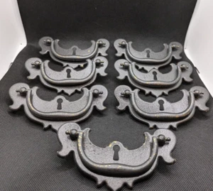 Set of 7 Vintage Antique Colonial Chippendale hardware, 2 Drawer Pulls Dk Brown - Picture 1 of 5