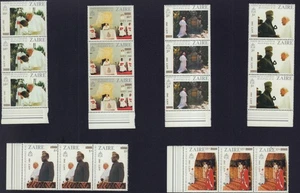 ZAIRE 1985 POPE JHON PAUL II SURCHARGED STRIP X 3 SETS MINT MNH - Picture 1 of 1