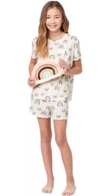 Conjunto de pijama Justice Girls crema talla 10 top y pantalones cortos conjunto de 2 piezas 1 bolsa de felpa Foto 1 de 4