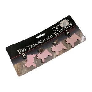 Set of 4 Tablecloth Metal Weights Pink PIGS Enamel on Metal double sided Pigs - Picture 1 of 6