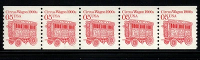 Stamp USA 5¢ Circus Wagon 1900s - Plate #1 Coil Strip of 5 MNH stamps SC#2452 - Image 1 of 2