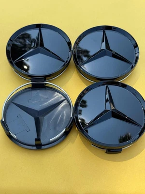 4x Mercedes-Benz Center Caps All Glossy Black  Fits Most Models NEW 2.95Inch/75m - Image 1 of 4