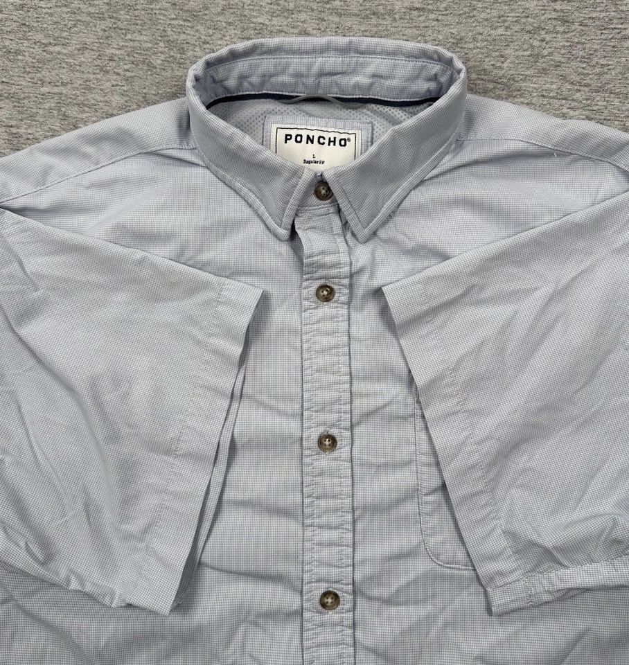 Пончо рубашка мужская большая синяя с коротким рукавом на пуговицах легкая для походов на открытом воздухе - Изображение 1 из 4
