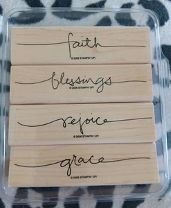 Stampin' Up Set Wonderful Graceful Words Set 4 Mounted Rubber Stamps Sentiments - Picture 1 of 4