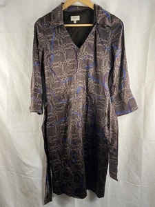 Karen Millen Kleid Gr. UK 12 US 8 braun Vintage Seidenhemd Gürtel Muster - Bild 1 von 12