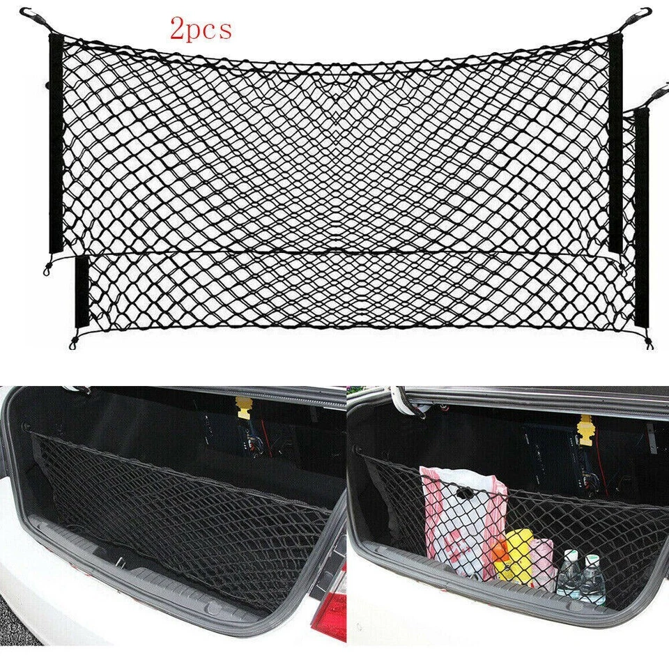 2x Trunk Cargo Net Car Nylon Elastic Mesh Organizer Truck Universal 4 Hook NEW - Изображение 1 из 4