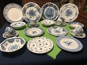 Vtg Mismatched China Blue & White 20 pcs Transferware 5-Piece Place Settings X 4 - Picture 1 of 24