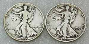 1935 & 1935-S Walking Liberty Silver Half Dollar lot of 2 coins in saflip #N60 - Picture 1 of 2
