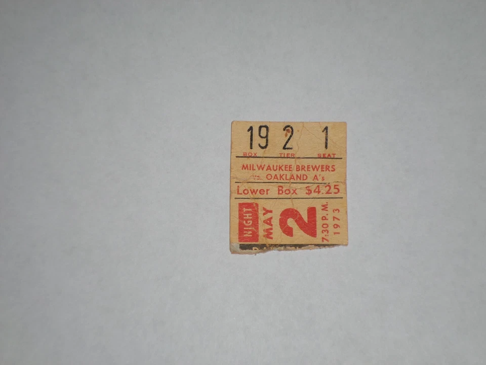 Milwaukee Brewers vs Oakland A's MLB Ticket Stub-1973-Reggie Jackson 2 Hits - Image 1 of 1