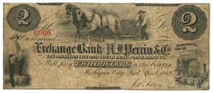 1862 Exchange Bank of A.J. Perrin & Co., Michigan City, Indiana $2 Note (D59755) - Picture 1 of 2