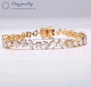 Lab Created Moissanite Multi Shape Link Chain Tennis Gift Bracelet for her - Picture 1 of 4