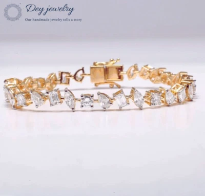 Lab Created Moissanite Multi Shape Link Chain Tennis Gift Bracelet for her - Image 1 of 4