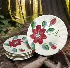 Plato de ensalada de postre 7 Blue Ridge Southern Pottery Poinsettia 7,25" Shabby Chic - Imagen 1 de 11