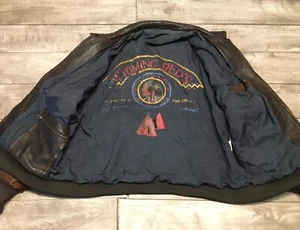 Wyoming Red Hand Painted Mens Bomber Coat Brown Leather Jacket Size XL Vintage - Picture 1 of 9