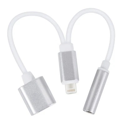 iPhone 7 7Plus Adapter f. Laden Hören 2in1 Lightning Adapter 3,5 mm AUX silber - Bild 1 von 4