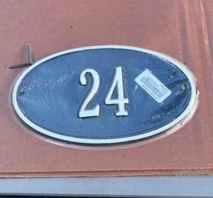 NWT Heavy Metal Oval Outdoor House Number Plaque 24 Black - Picture 1 of 4