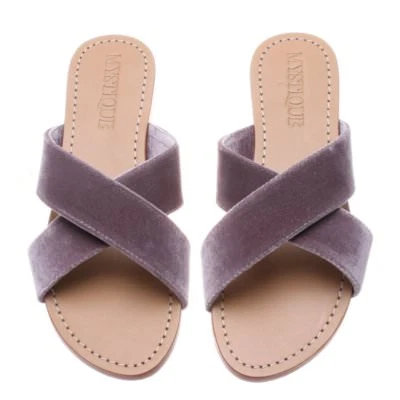 Sandalias planas MYSTIQUE Berna talla 10 terciopelo y cuero cruzadas lavanda Foto 1 de 4