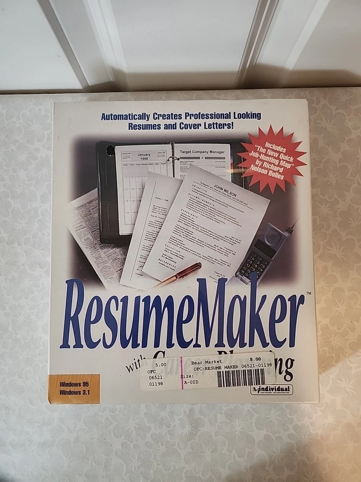 Resume Maker With Career Planning-CD-ROM or 3 1/2 Discs Windows 95 Windows 3.1 - Image 1 of 4