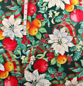 2+ yds Fruit,Berries,White Pointsettia,Dk Green Cotton Fabric,Kesslers 4 Concord - Picture 1 of 1