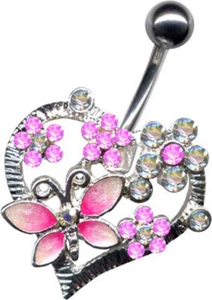PIERCINGO HERZ BLÜTE SCHMETTERLING BAUCHNABELPIERCING BAUCHNABEL KRISTALL SILBER - Bild 1 von 1