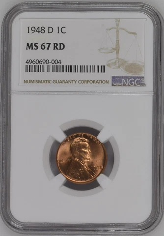 1948-D 1C LINCOLN CENT SUPERB NGC MS-67 RED LOW POP RARITY R5 HIGHEST GRADES Cover