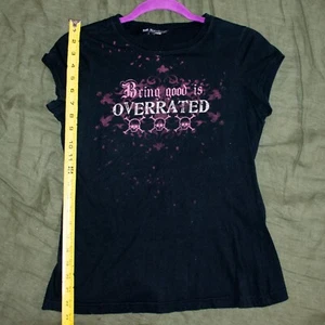 *XS-M* T-shirt top teschio autostima donna nero Essere buoni è SOVRAVALUTATO Y2K - Foto 1 di 15