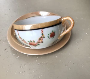 Demitasse Cup Saucer & Plate Set Floral Garland Design Made In Japan - Picture 1 of 5