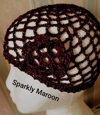 SPARKLY MAROON RED LUREX CROCHET SKULL HAT 70s 20s Fancy Dress Party Abba Gatsby - Image 1 of 4