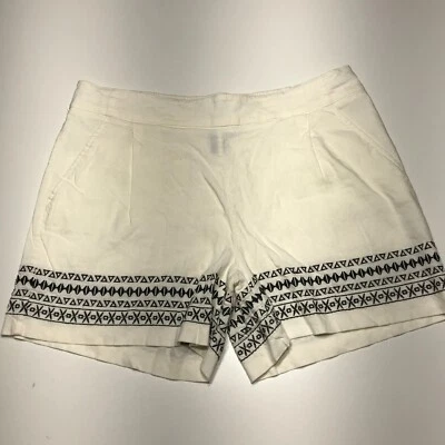 Apt. 9 Pantalones Cortos Mujer Talla Grande Crema Negro Bordado Dobladillo Pull On Mezcla de Lino Foto 1 de 4