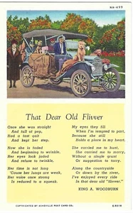THAT DEAR OLD FLIVVER Auto, Dogs, Luggage Poem, King A. Woodburn, Vintage PC - Picture 1 of 2