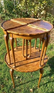 Antique Nest of 5 Tables Circular Burr Walnut 4 Triangular Side Tables Pie Crust - Picture 1 of 20