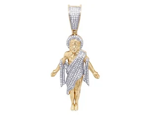 Men's Jesus The Redeemer Diamond Pendant 5/10 CT 10K Yellow/White Gold 2" - Picture 1 of 4