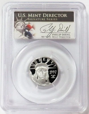 1997 W PLATINUM DIEHL SIGNED $25 PROOF AMERICAN EAGLE 1/4oz PCGS PR 69 DCAM - Image 1 of 2