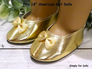 GOLD Metallic BALLET FLATS with SATIN BOW fits 18" American Girl DOLL SHOES - Picture 1 of 1