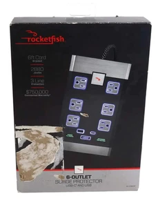 Rocketfish- 12-Outlet 5,280 Joules Surge Protector with USB and USB-C - Black - Picture 1 of 4