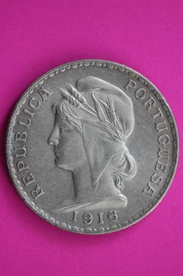 Moeda de prata 1916 Portugal 1 escudo garantida autêntica e genuína 2142 - Imagem 1 de 3