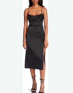 Steve Madden Aimee Black Satin Midi Dress Sz Small NWT Corset Slip Style - Picture 1 of 8